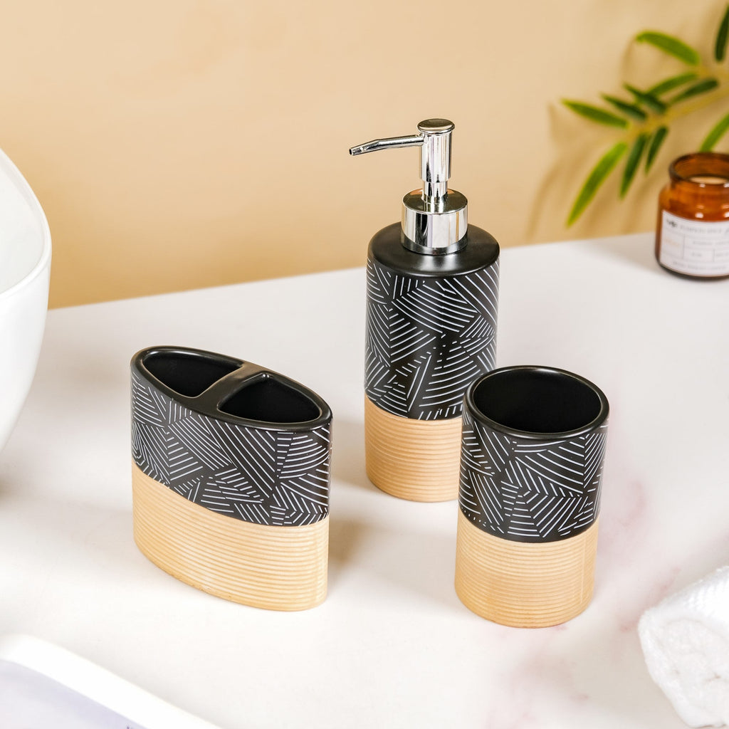 Black Beige Bathroom Accessories Set Of 3