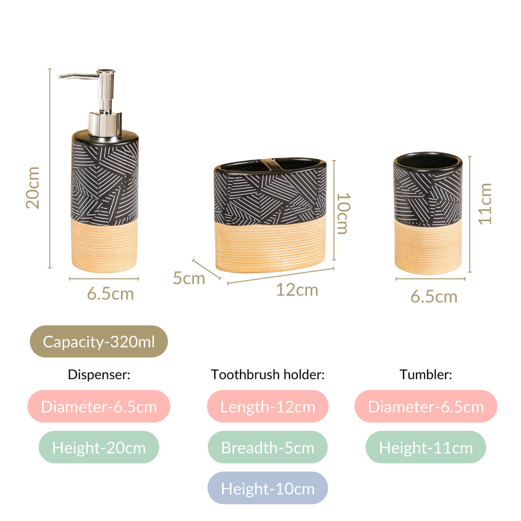Black Beige Bathroom Accessories Set Of 3