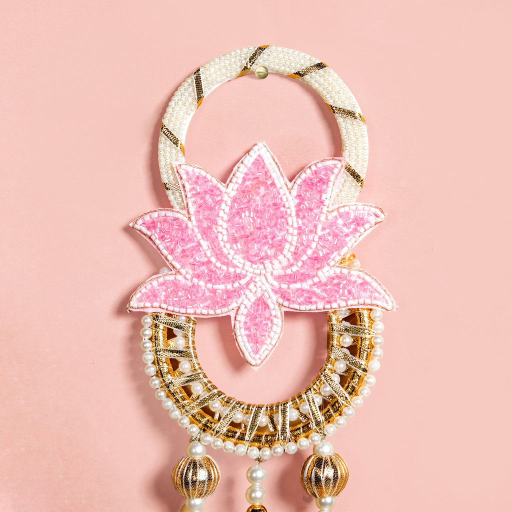 Beaded Lotus Wall Hanging Set Of 2 In Pink