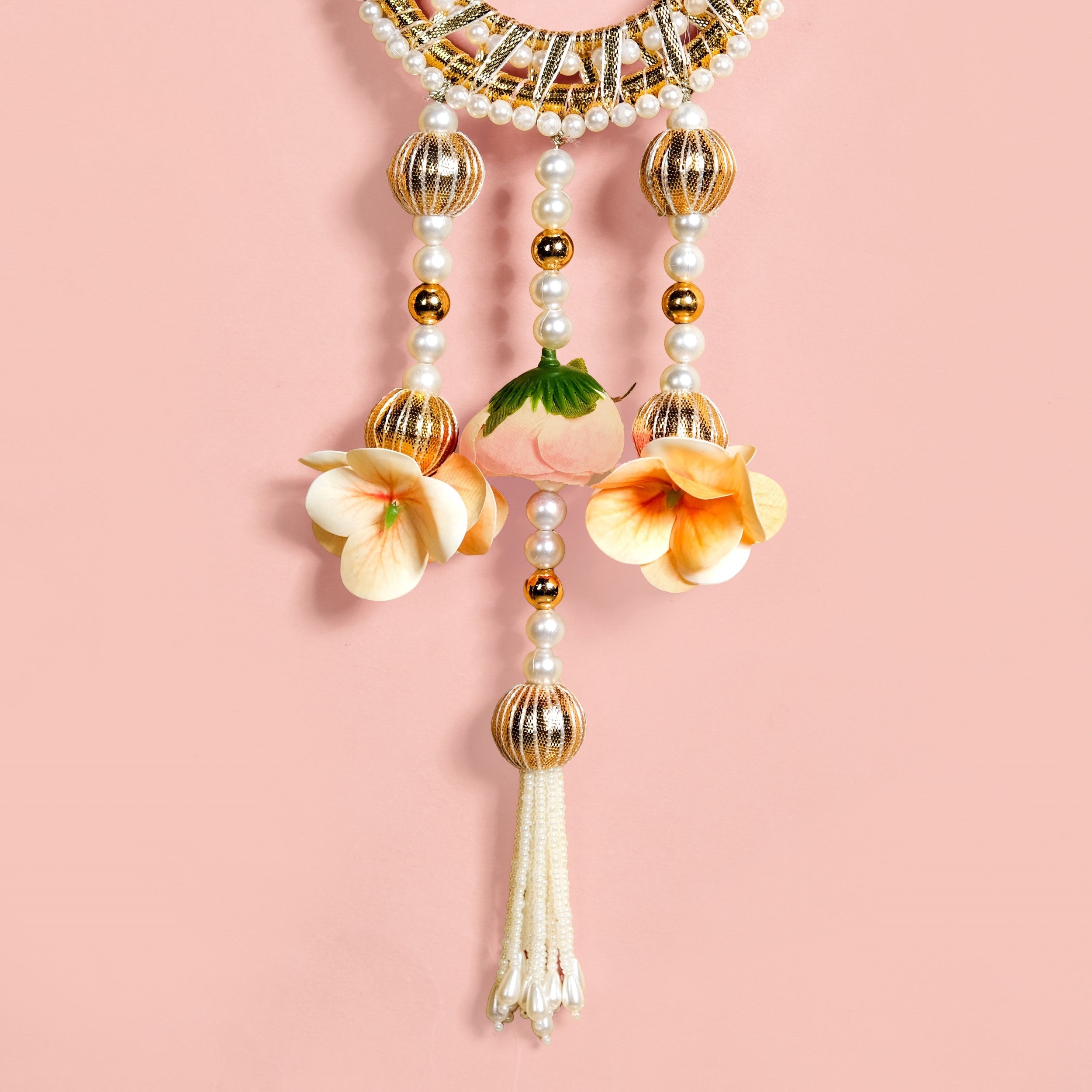 Beaded Lotus Wall Hanging Set Of 2 In Pink