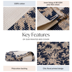 Quilted Cotton Printed King Size Bed Cover Navy 102x93 Inch