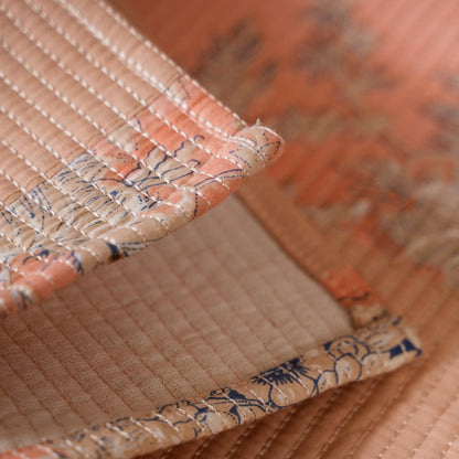 Floral Quilted Cotton King Size Bed Cover Peach Pink 102x93 Inch