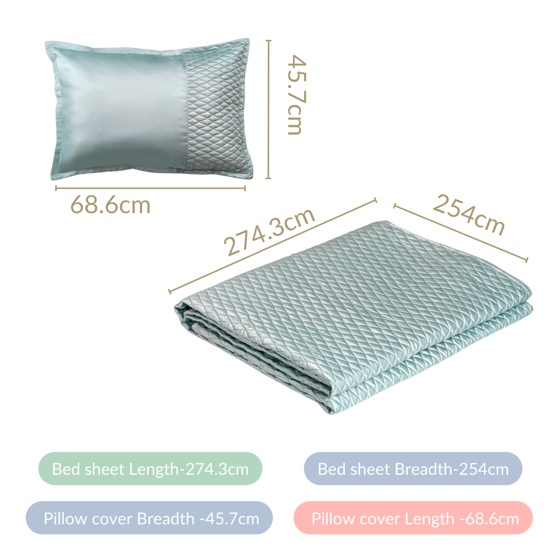 Quilted King Size Bed Cover And Pillow Case Set Of 3 Powder Blue