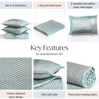 Quilted King Size Bed Cover And Pillow Case Set Of 3 Powder Blue