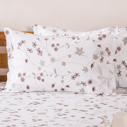 Floral Printed 180 TC Pure Soft Cotton King Size Night Bedsheet Set Taupe 275x275 cm