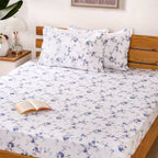 Pure Cotton Floral Bedding Set Blue 180 TC King Size 275x275 cm
