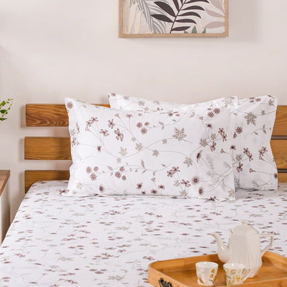 Floral Printed 180 TC Pure Soft Cotton King Size Night Bedsheet Set Taupe 275x275 cm