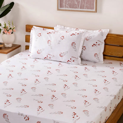 Chrysanthemum 180 TC Pure Cotton Bedding Set Soft Touch King Size Red 275x275 cm