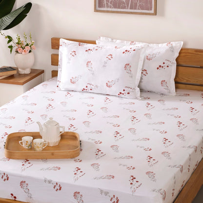 Chrysanthemum 180 TC Pure Cotton Bedding Set Soft Touch King Size Red 275x275 cm