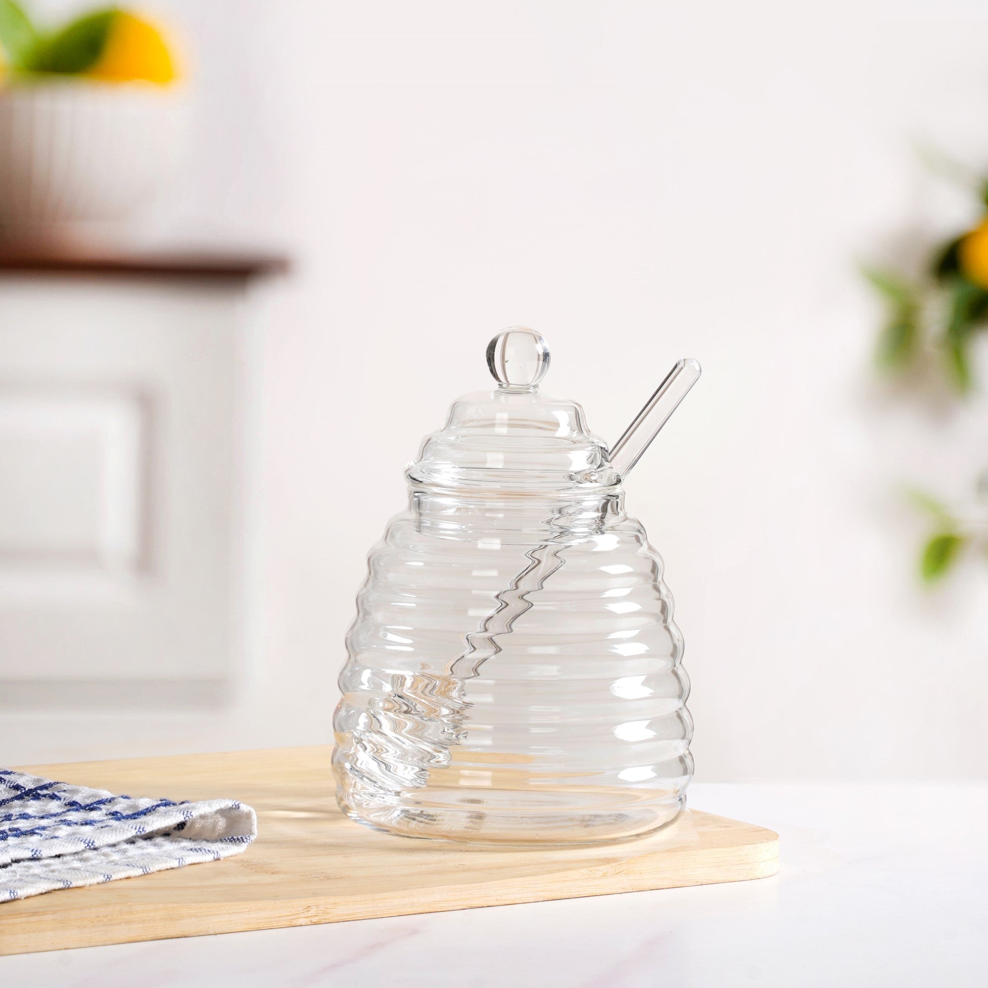 Beehive Glass Honey Jar With Dipper And Lid 480ml