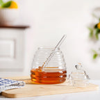 Beehive Glass Honey Jar With Dipper And Lid 480ml