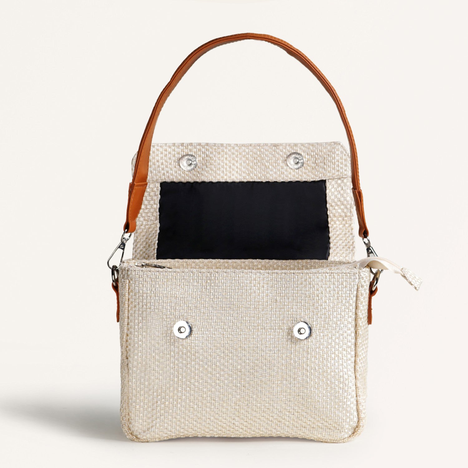 Beige And Tan Vegan Leather Shoulder Bag