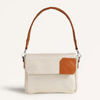 Beige And Tan Vegan Leather Shoulder Bag