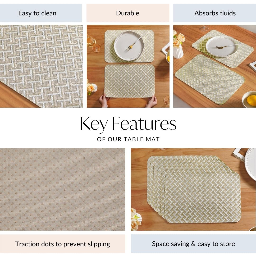 Beige Gold Chevron Tablemat Set Of 6