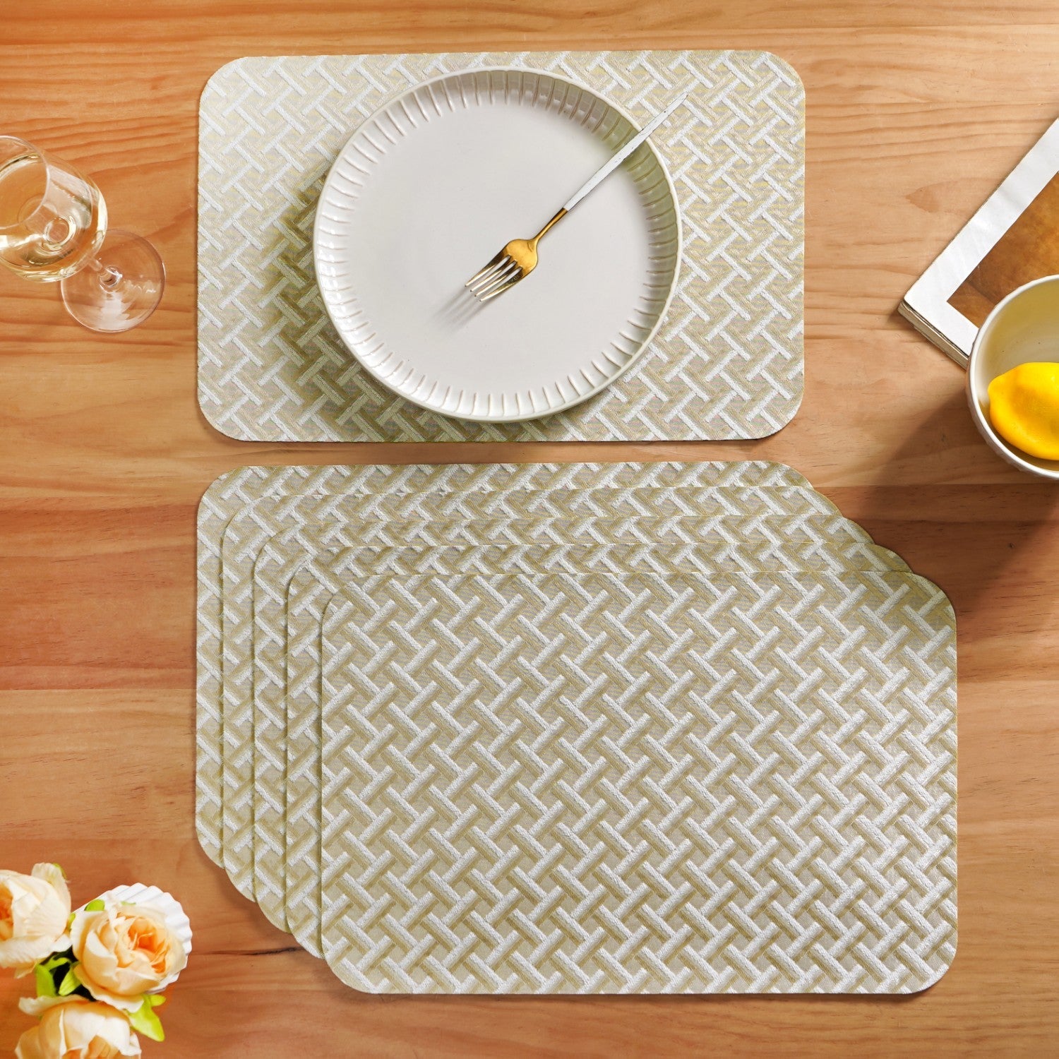 Beige Gold Chevron Tablemat Set Of 6