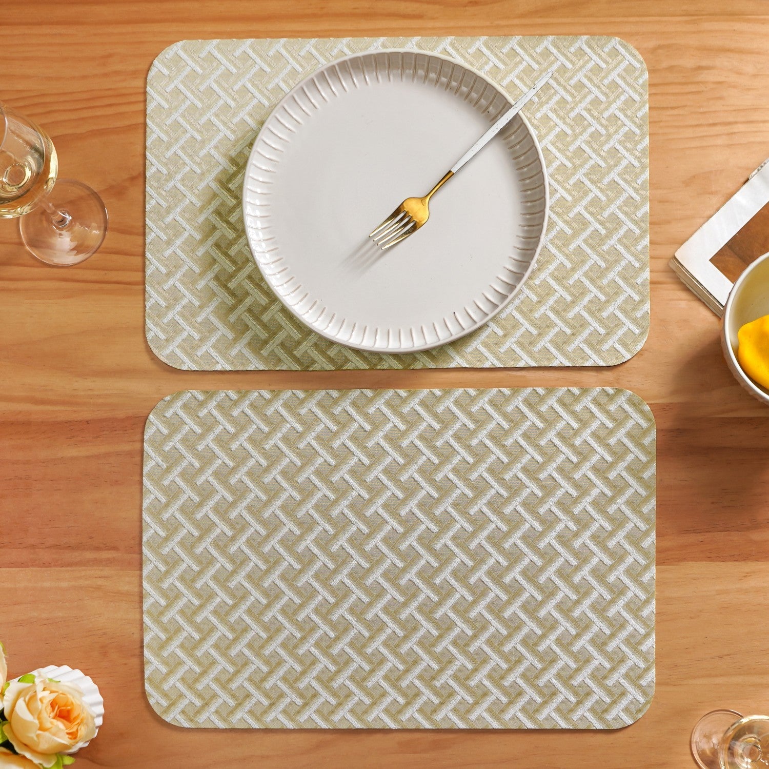 Beige Gold Chevron Tablemat Set Of 6