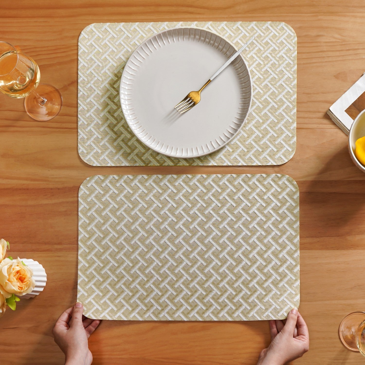 Beige Gold Chevron Tablemat Set Of 6
