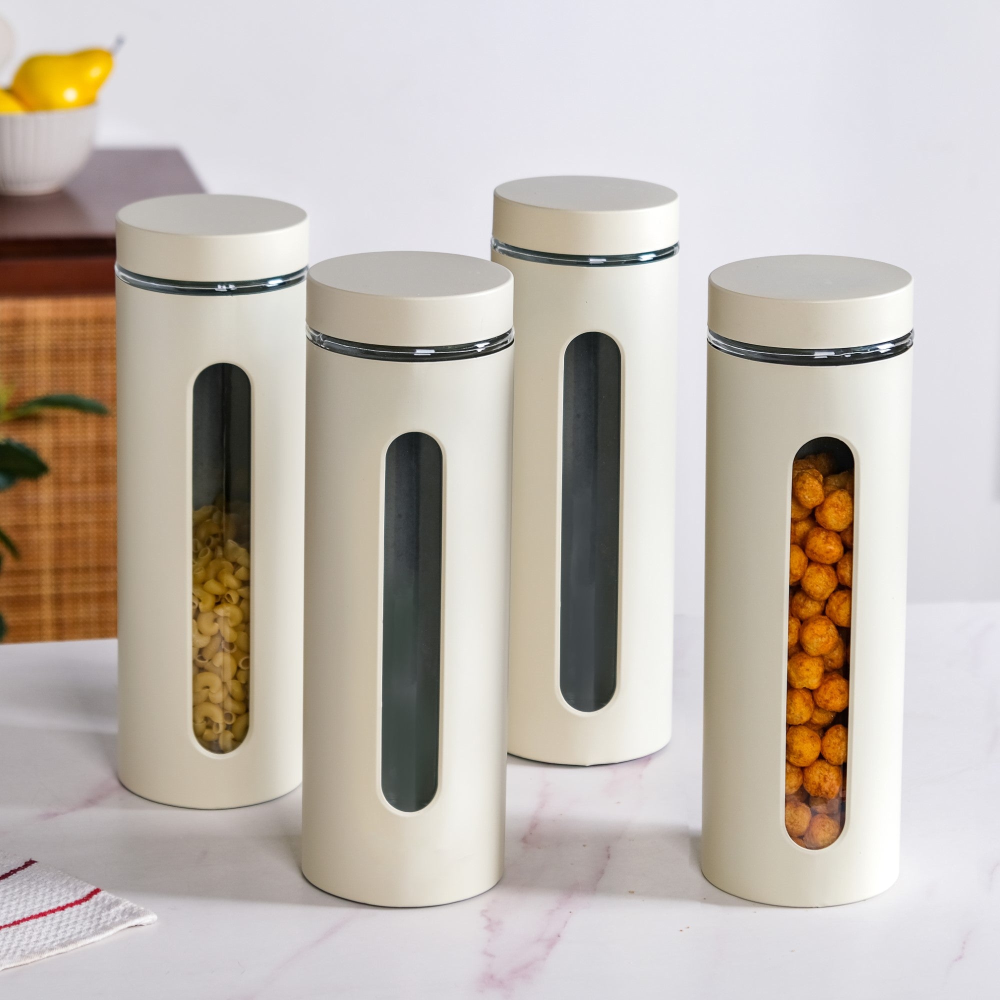 Beige Tall Kitchen Storage Canister Set Of 4 2000ml