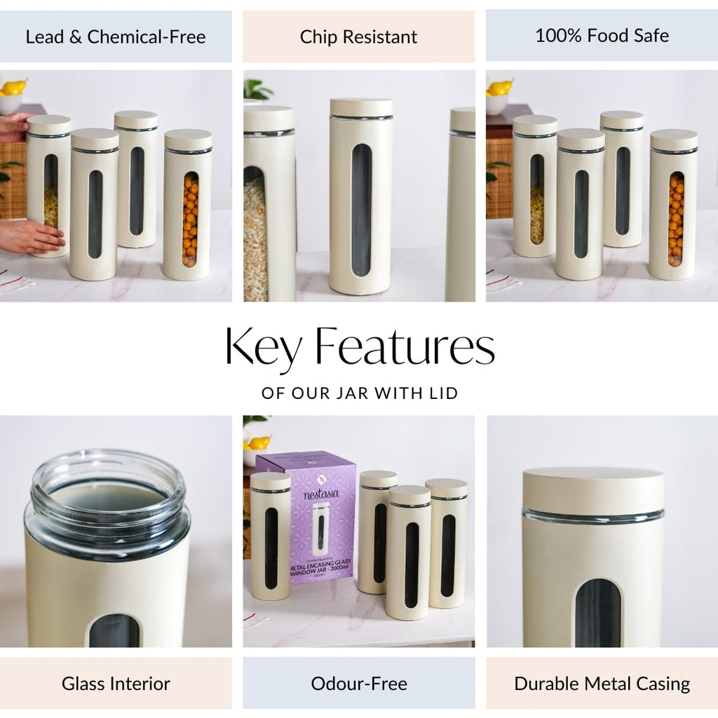 Beige Tall Kitchen Storage Canister Set Of 4 2000ml