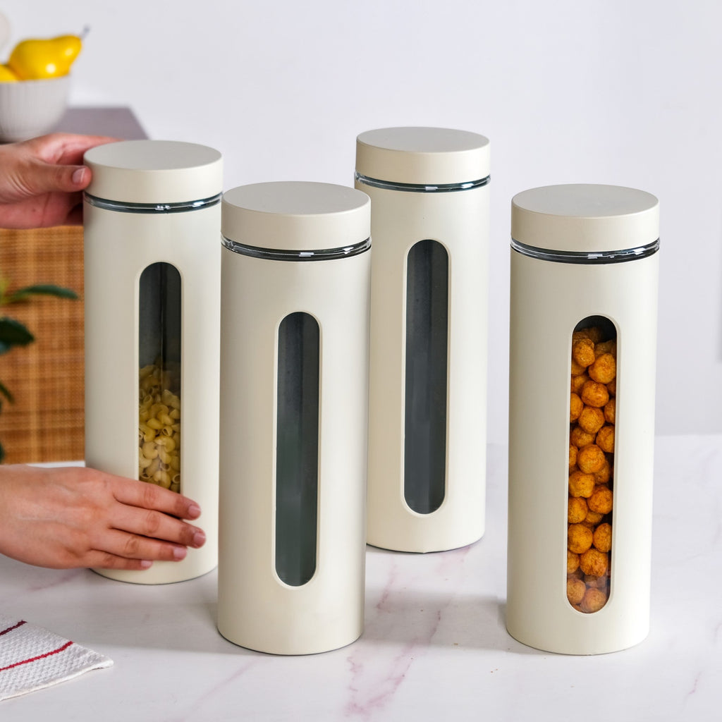 Beige Tall Kitchen Storage Canister Set Of 4 2000ml