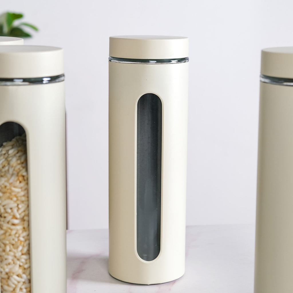 Beige Tall Kitchen Storage Canister Set Of 4 2000ml