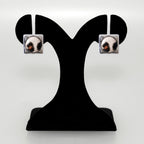 Beige Animal Print Silver Square Studs