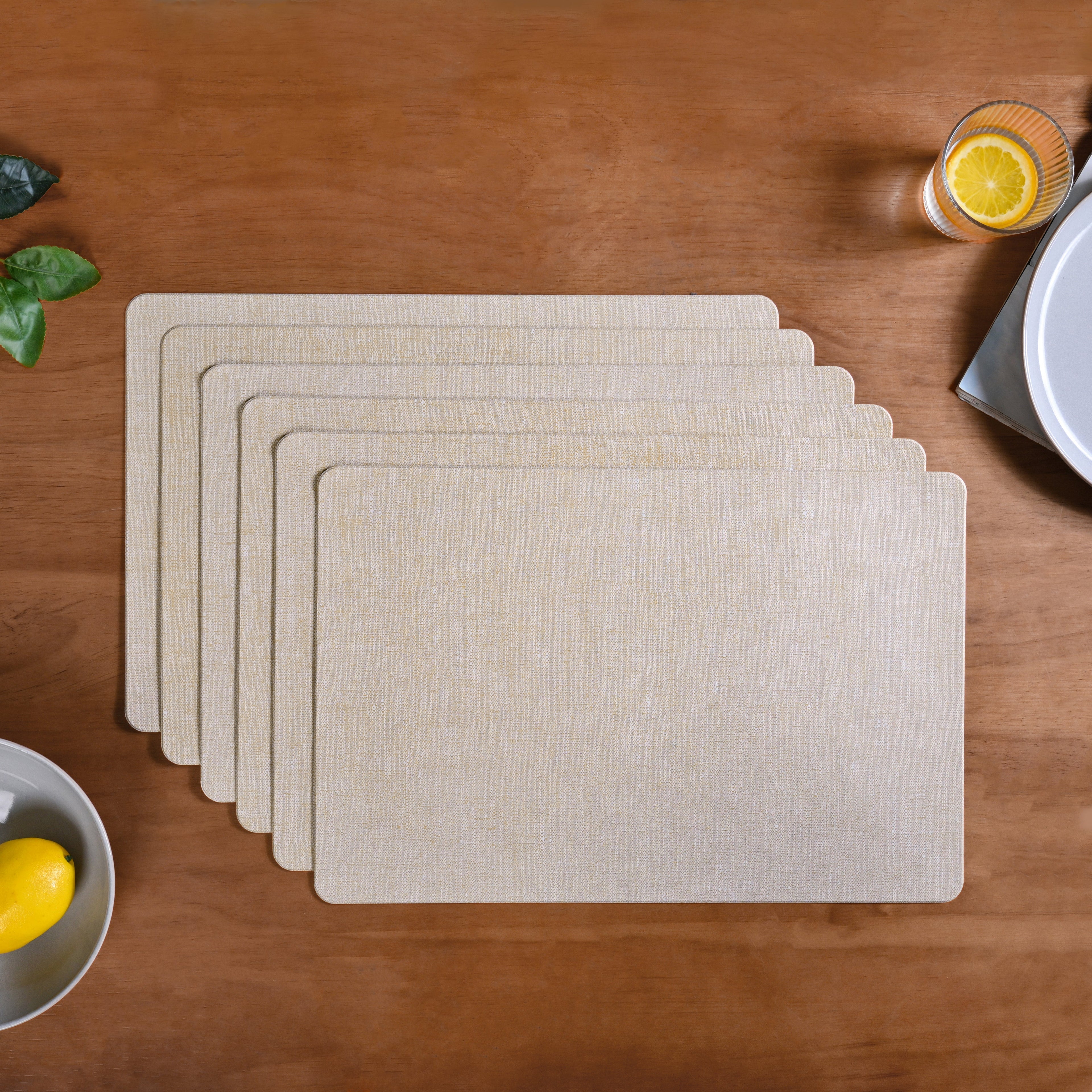 Rectangular Beige Dining Table Mat Set Of 6
