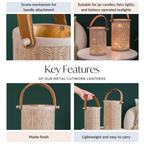 Modern Matte Beige Leaf Cutwork Metal Lantern Set Of 2