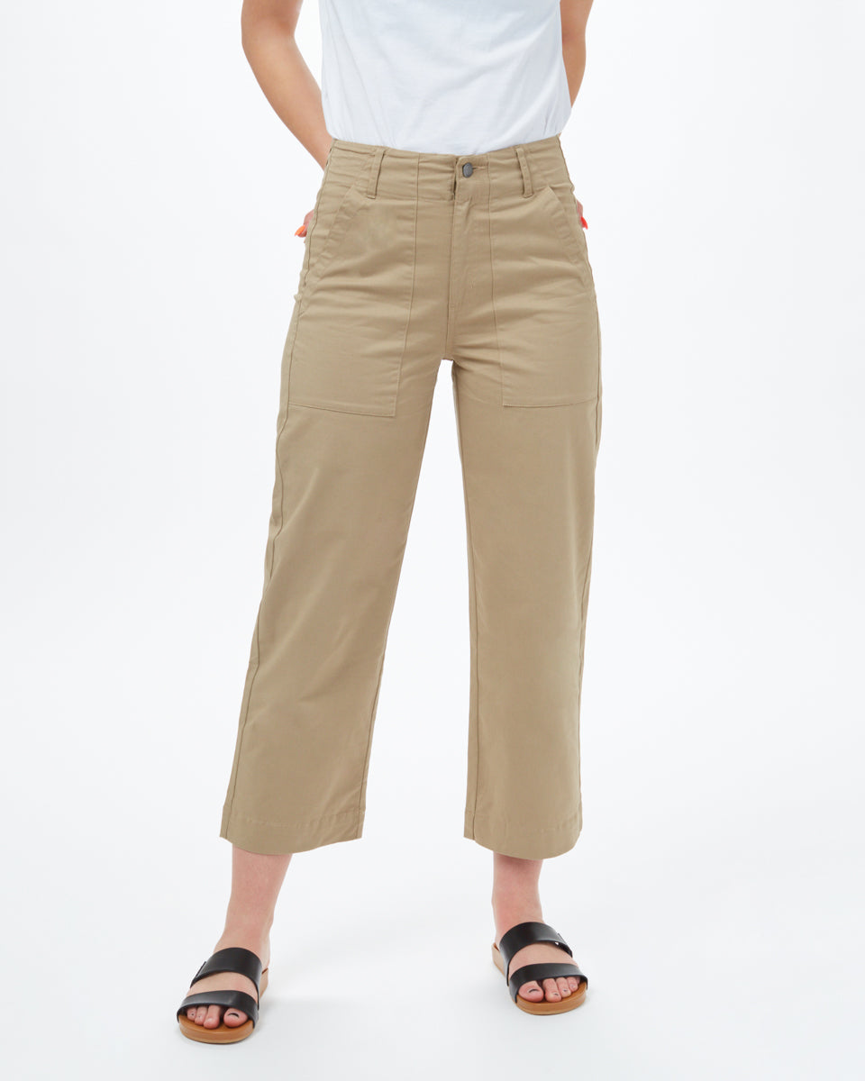 Twill Cropped Wide Leg Pant