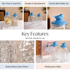 Bird Glass Jar With Blue Ceramic Lid Set Of 2 1500ml