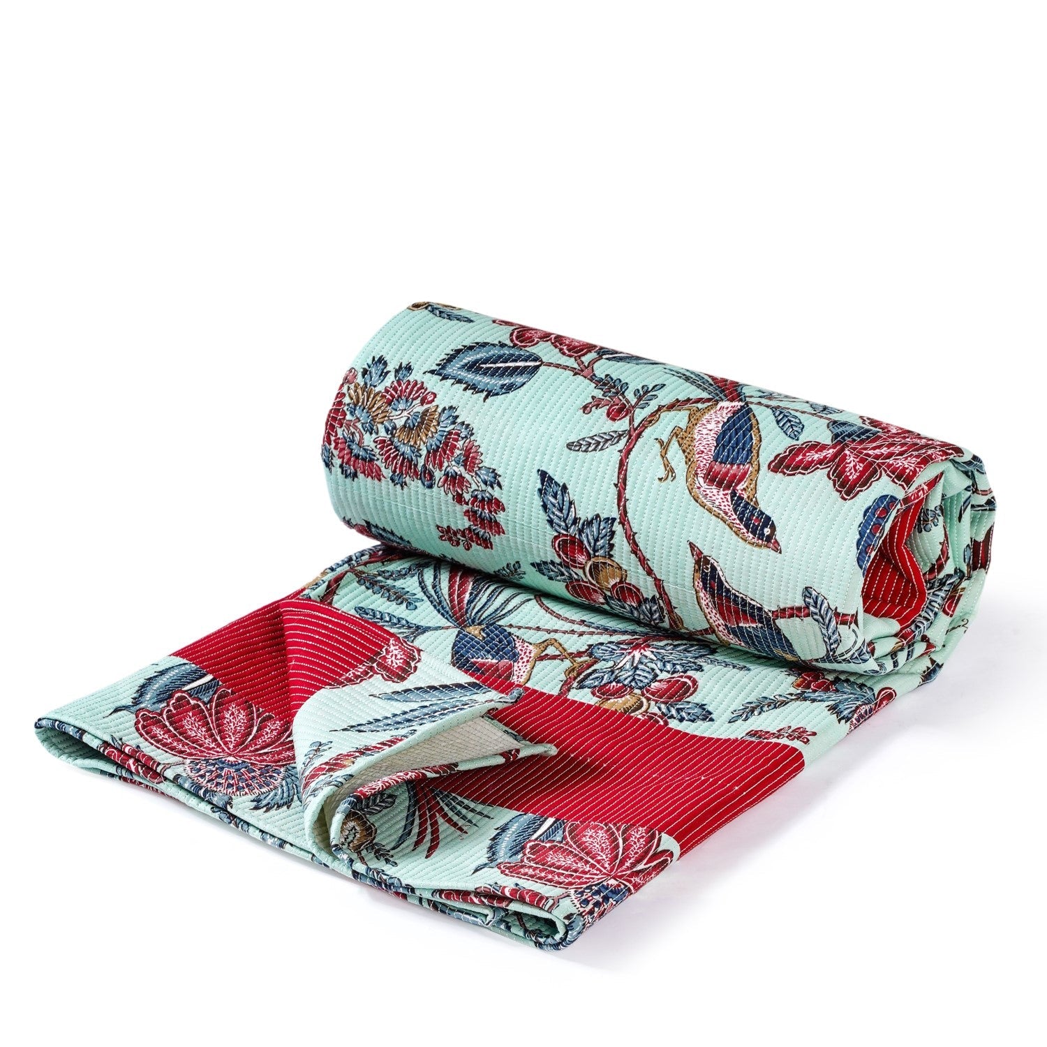 Birdsong Symphony Quilted Bedcover Mint 254x221cm