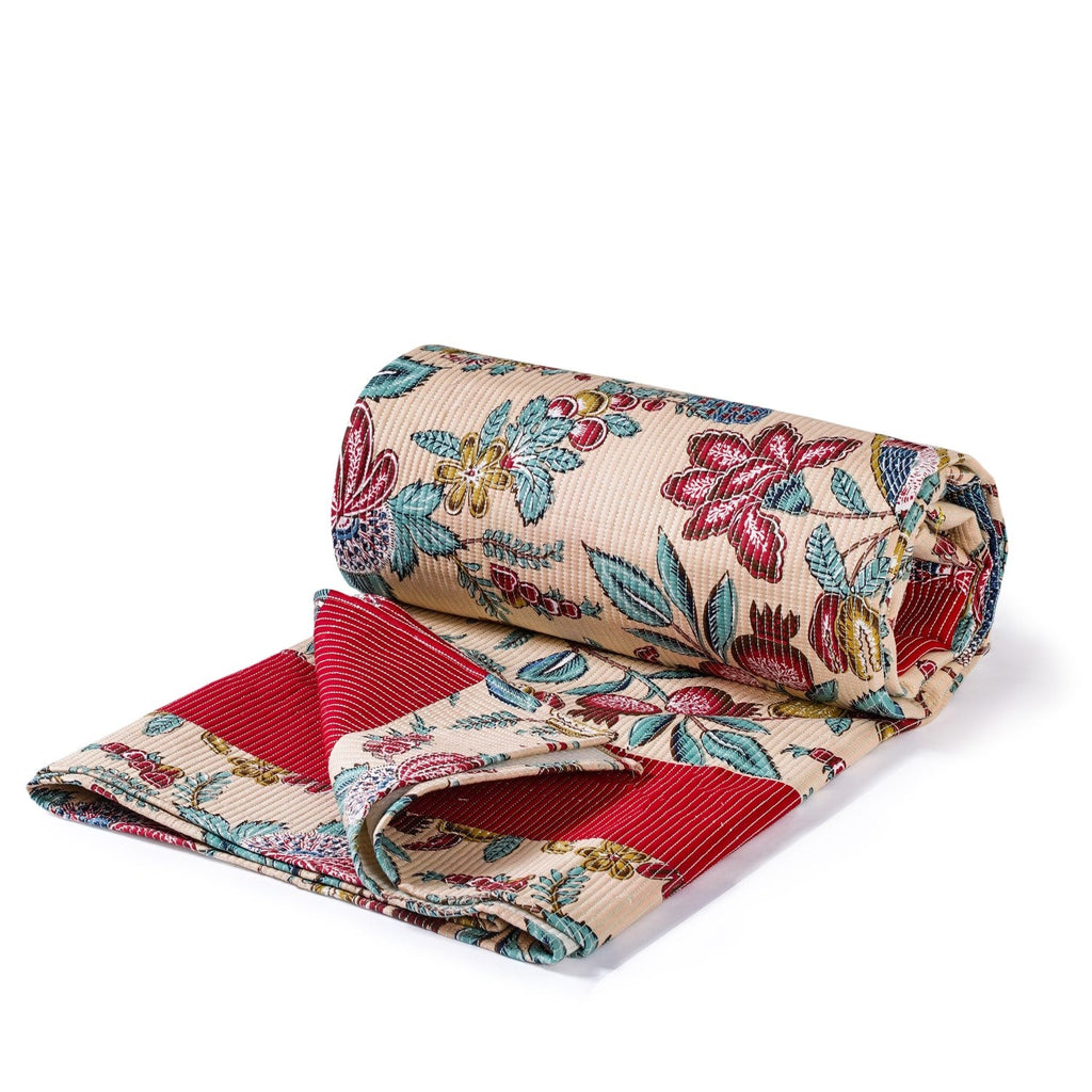 Birdsong Symphony Quilted Bedcover Peach 254x216cm