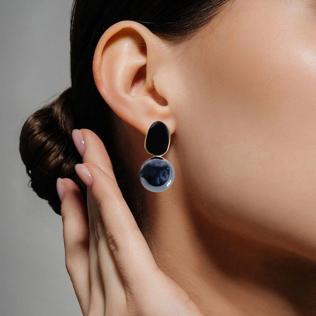 Black And Grey Contemporary Pearl Earrings
