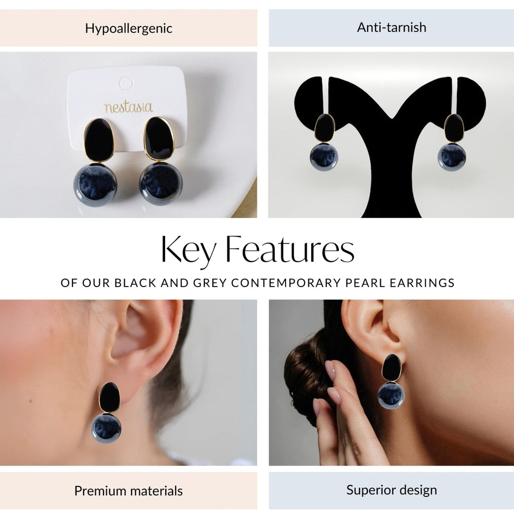 Black And Grey Contemporary Pearl Earrings