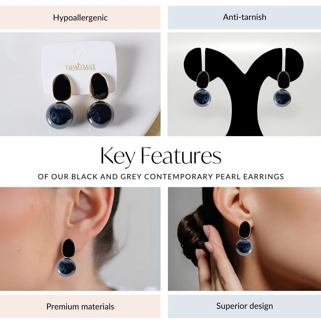 Black And Grey Contemporary Pearl Earrings