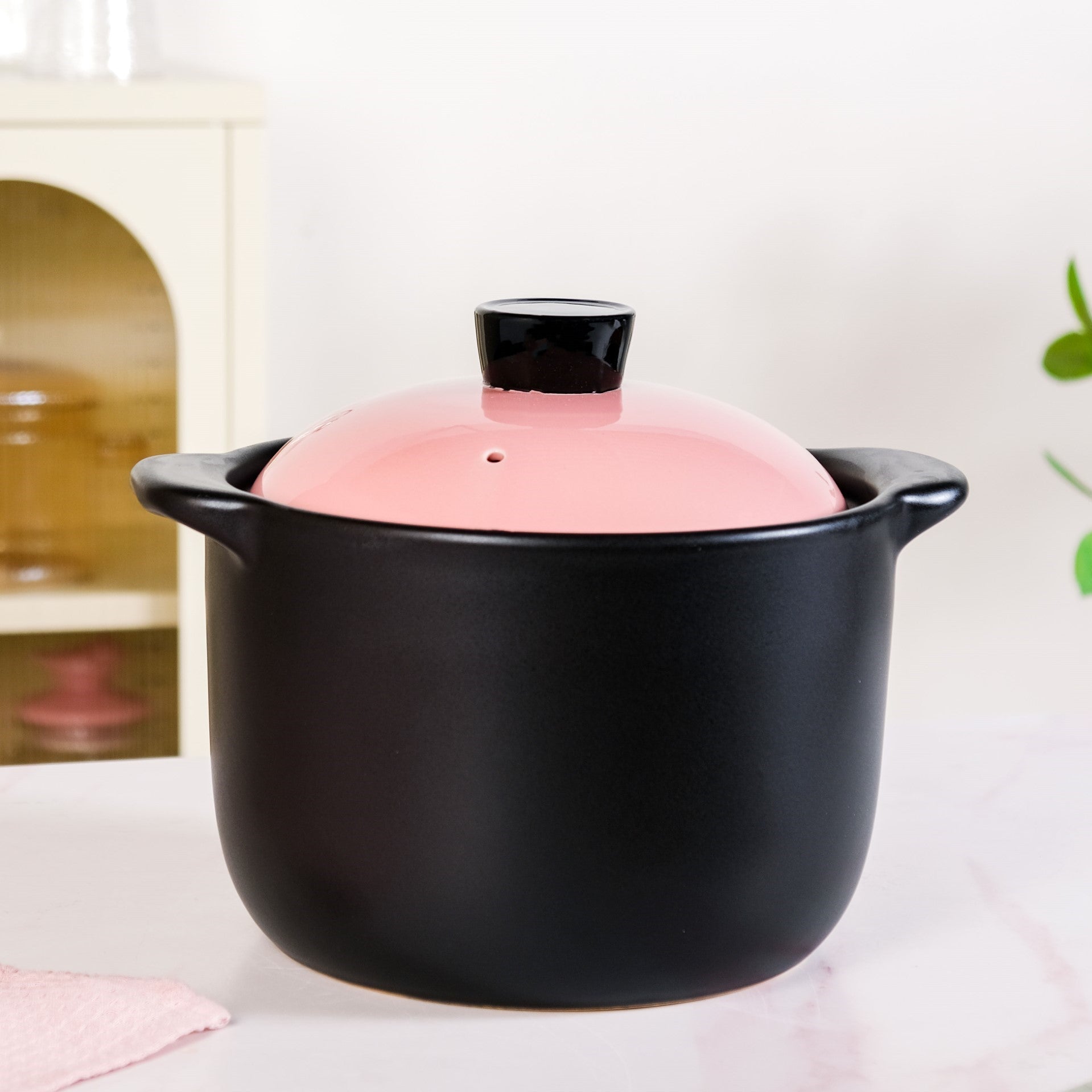 Flamora Big Ceramic Pot With Lid Pink Black 6000ml