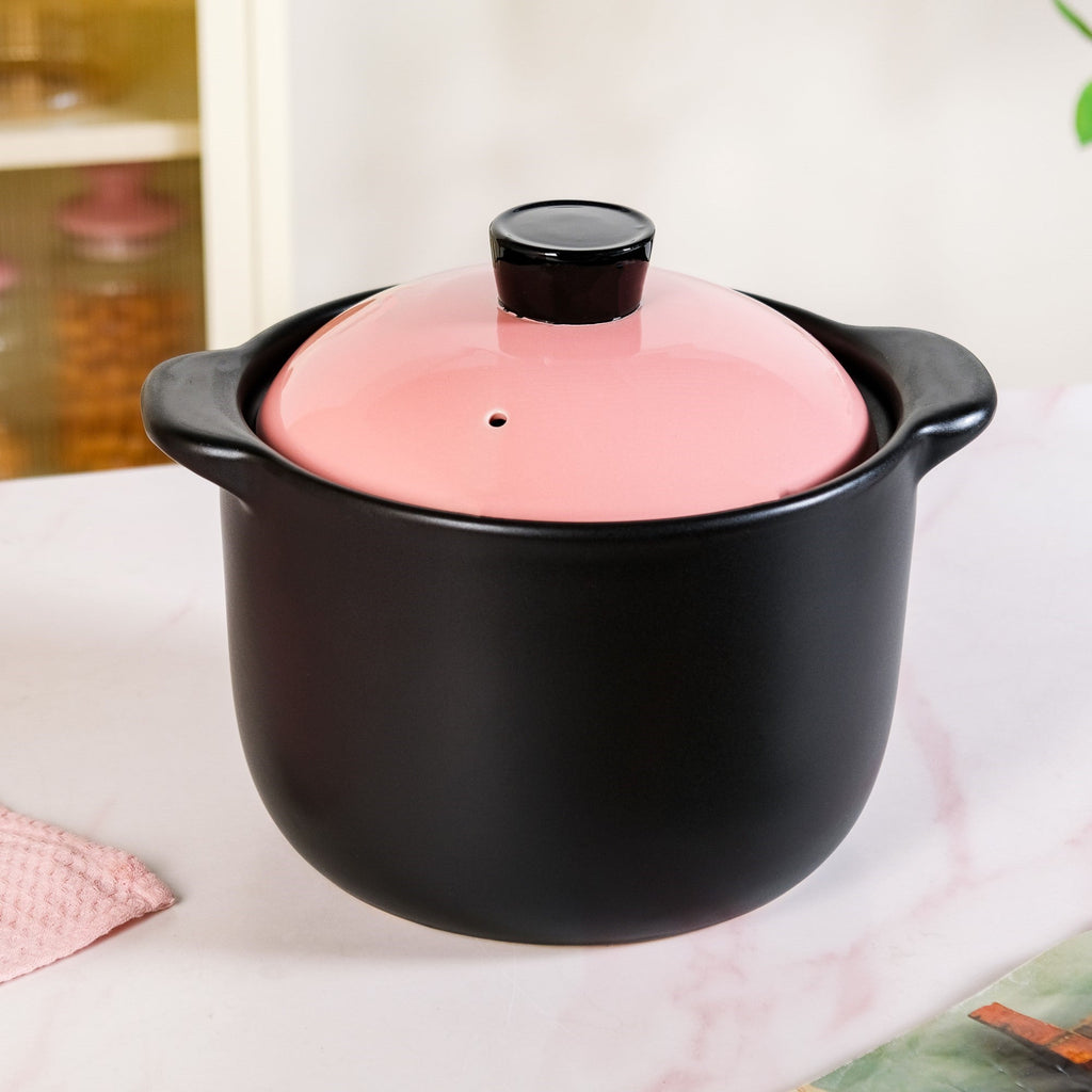 Flamora Big Ceramic Pot With Lid Pink Black 6000ml