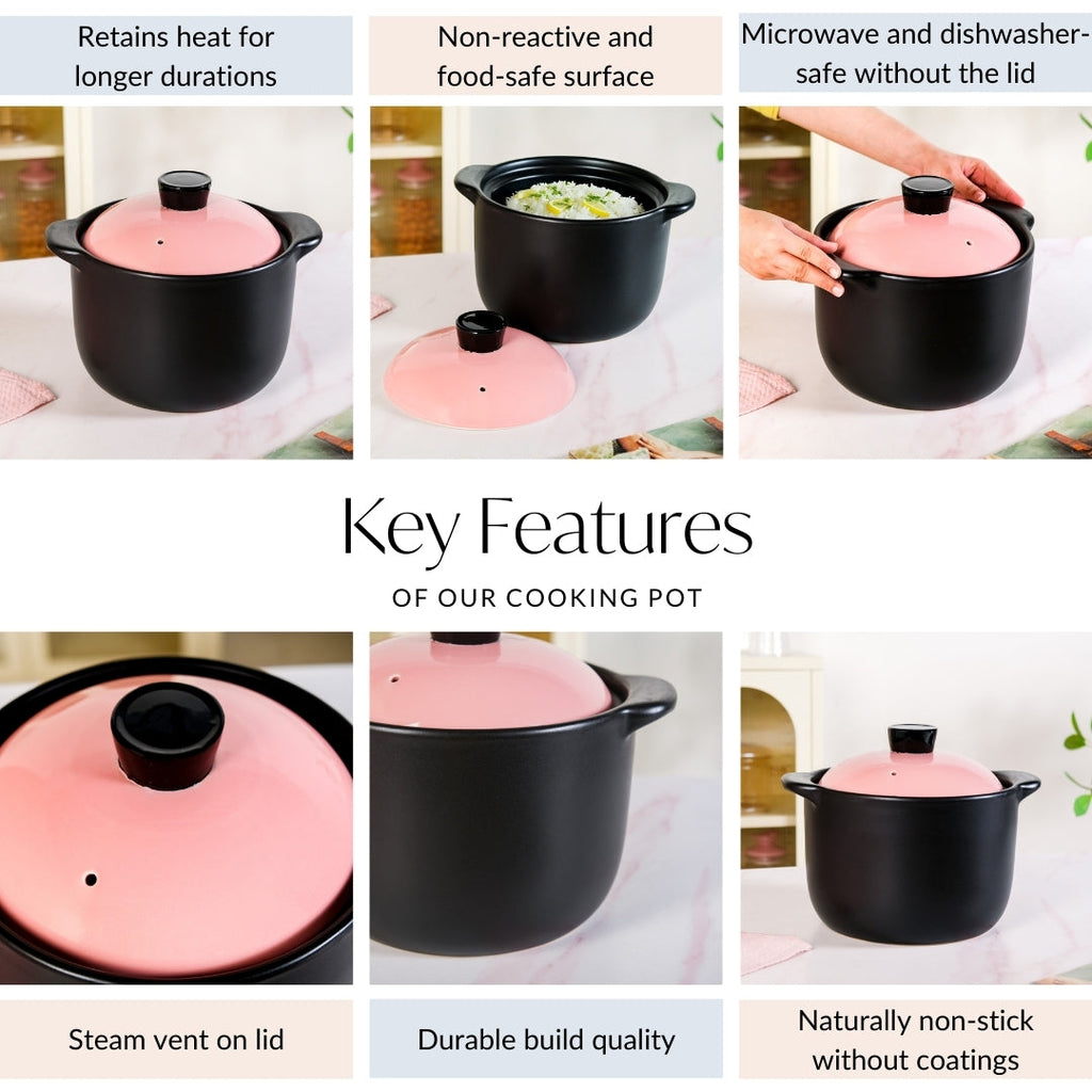 Flamora Big Ceramic Pot With Lid Pink Black 6000ml