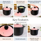 Flamora Big Ceramic Pot With Lid Pink Black 6000ml