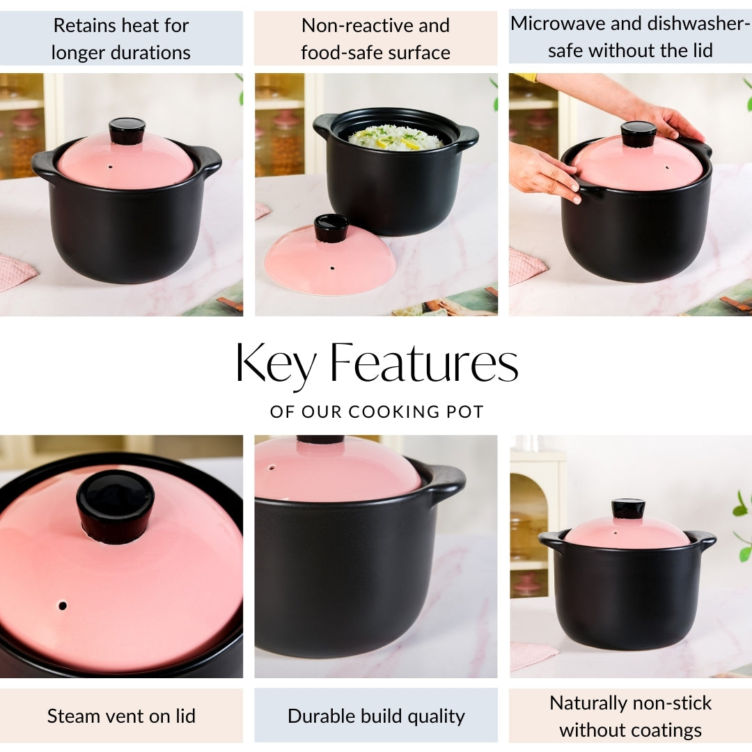 Flamora Big Ceramic Pot With Lid Pink Black 6000ml