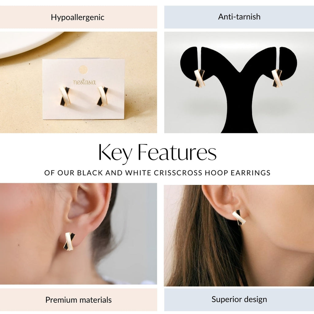 Black And White Crisscross Hoop Earrings