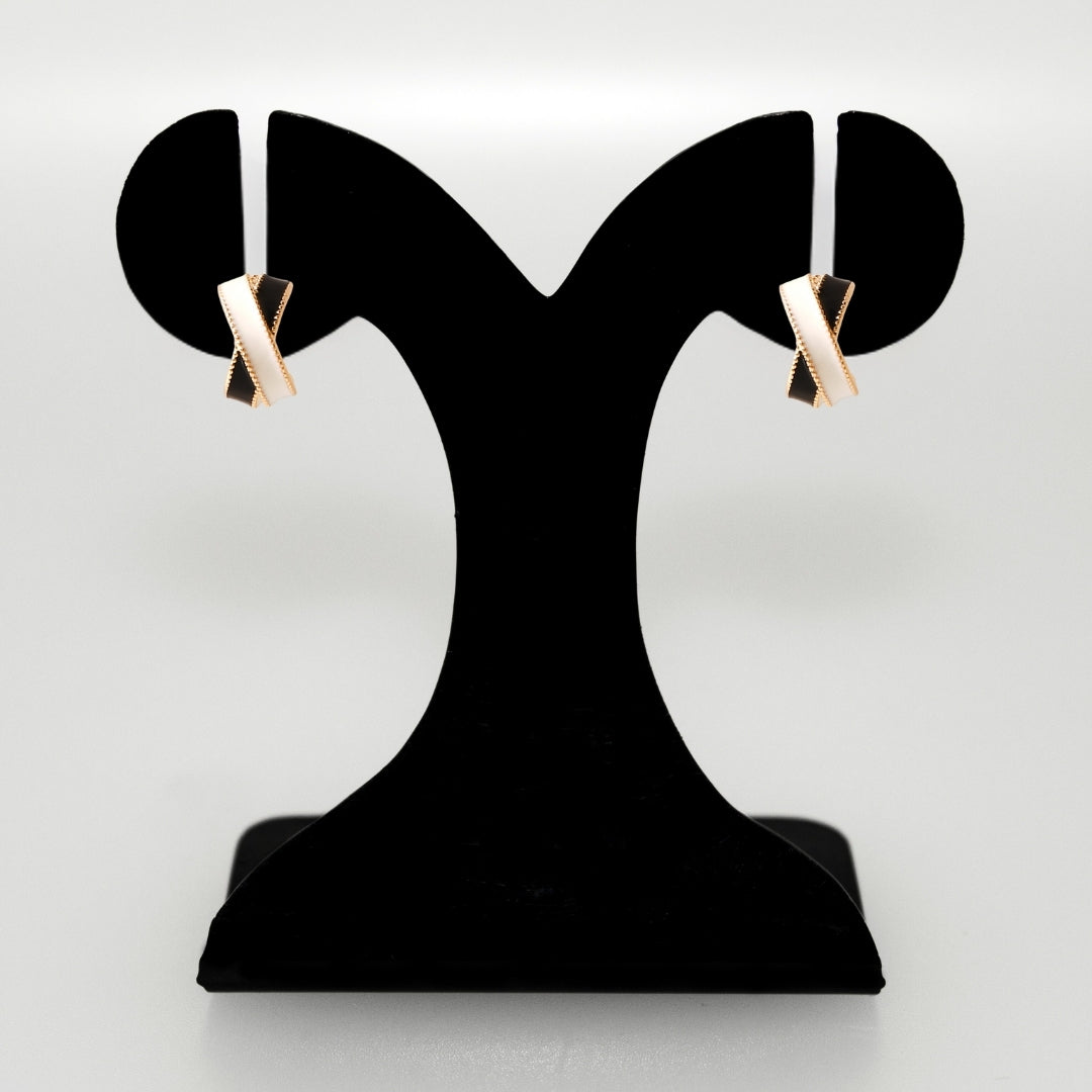 Black And White Crisscross Hoop Earrings