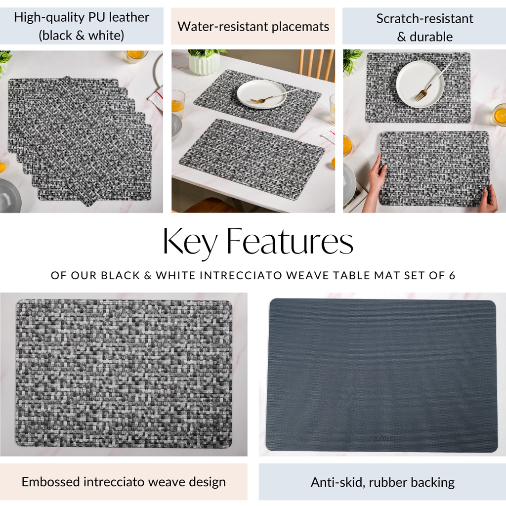 Black And White Intrecciato Weave Rectangular Table Mat Set Of 6