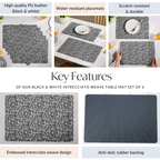 Black And White Intrecciato Weave Rectangular Table Mat Set Of 6