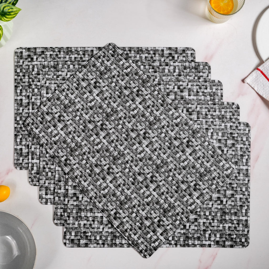 Black And White Intrecciato Weave Rectangular Table Mat Set Of 6