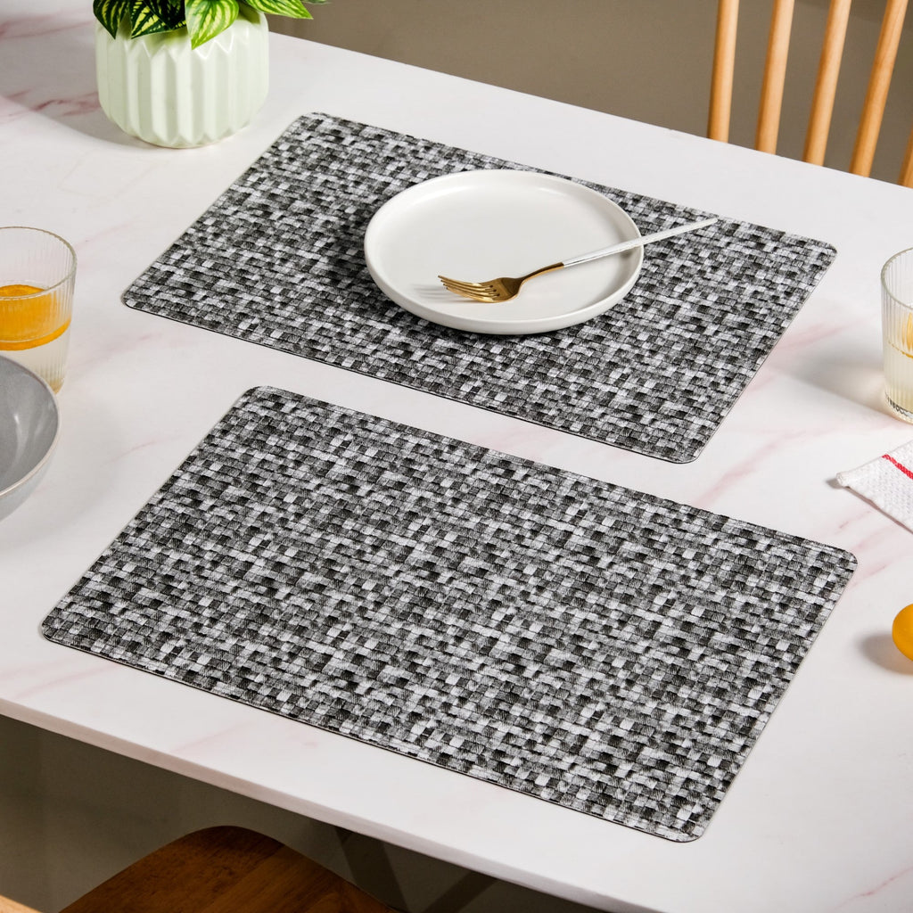 Black And White Intrecciato Weave Rectangular Table Mat Set Of 6
