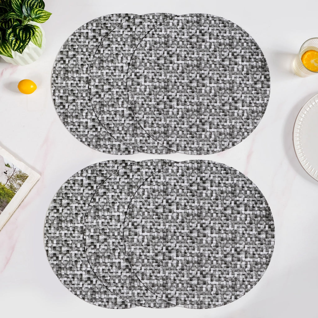 Black And White Intrecciato Weave Round Table Mat Set Of 6