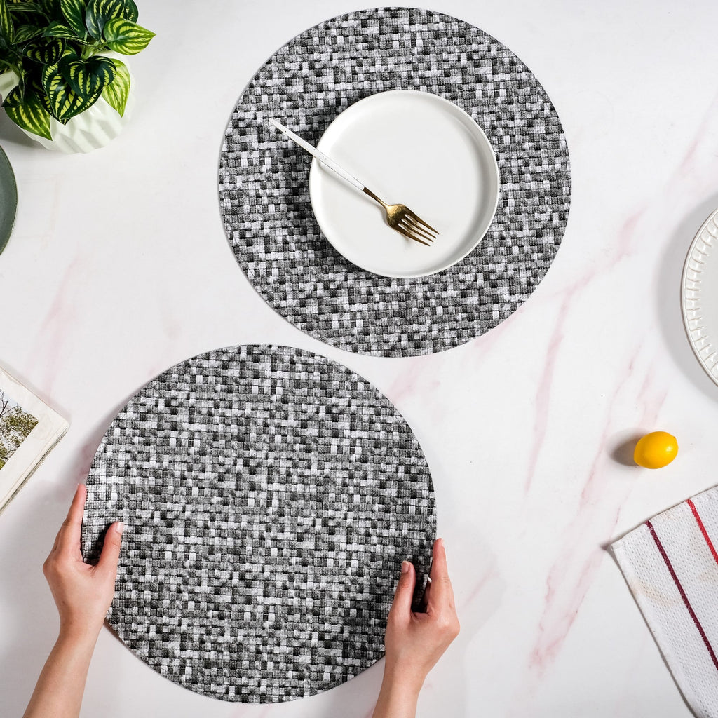 Black And White Intrecciato Weave Round Table Mat Set Of 6