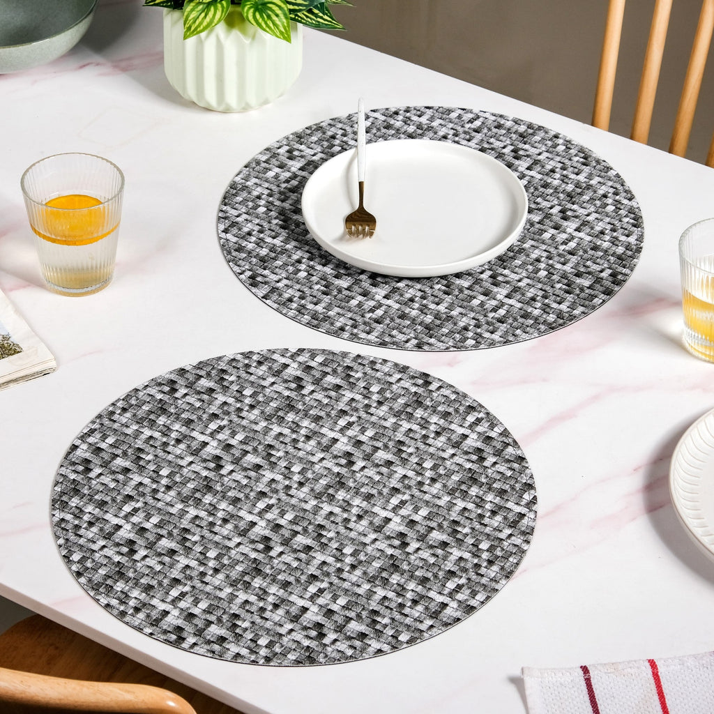 Black And White Intrecciato Weave Round Table Mat Set Of 6