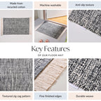 Black And White Tweed Cotton Anti Slip Floor Mat 96x53cm